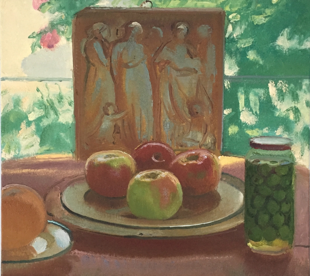 Apples And Olives, 16&quot; x 18&quot;, Oil On Linen