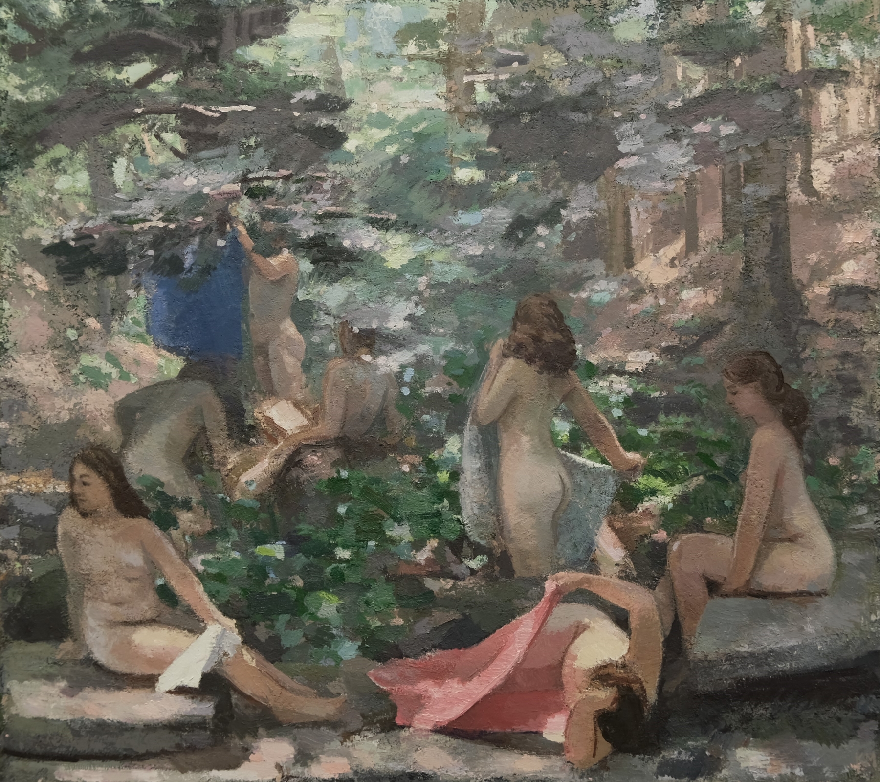 Bathers In The Glen, 64&quot; x 72&quot;, Oil On Linen